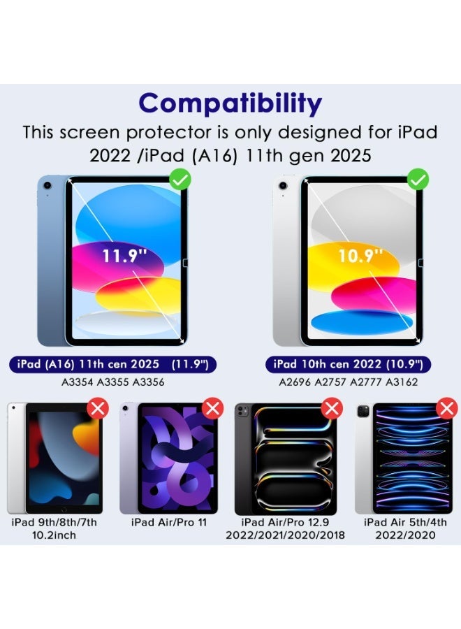 ناكسي فلاي [عبوتان] واقي شاشة لجهاز iPad A16 2025 الجيل الحادي عشر/العاشر 2022 (11 بوصة/10.9)، زجاج مقسى شفاف عالي الوضوح بصلابة 9H متوافق مع iPad الجيل 11/10، مقاوم للخدش والصدمات - Image 2